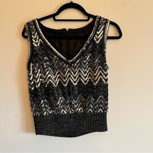 Vintage Lee Jordan Black & Silver Sequin V-Neck Vest / Top